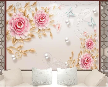 

beibehang wallpaper 3dInterior wallpaper embossed solid flowers rich peony new modern European mural wallpapers for living room