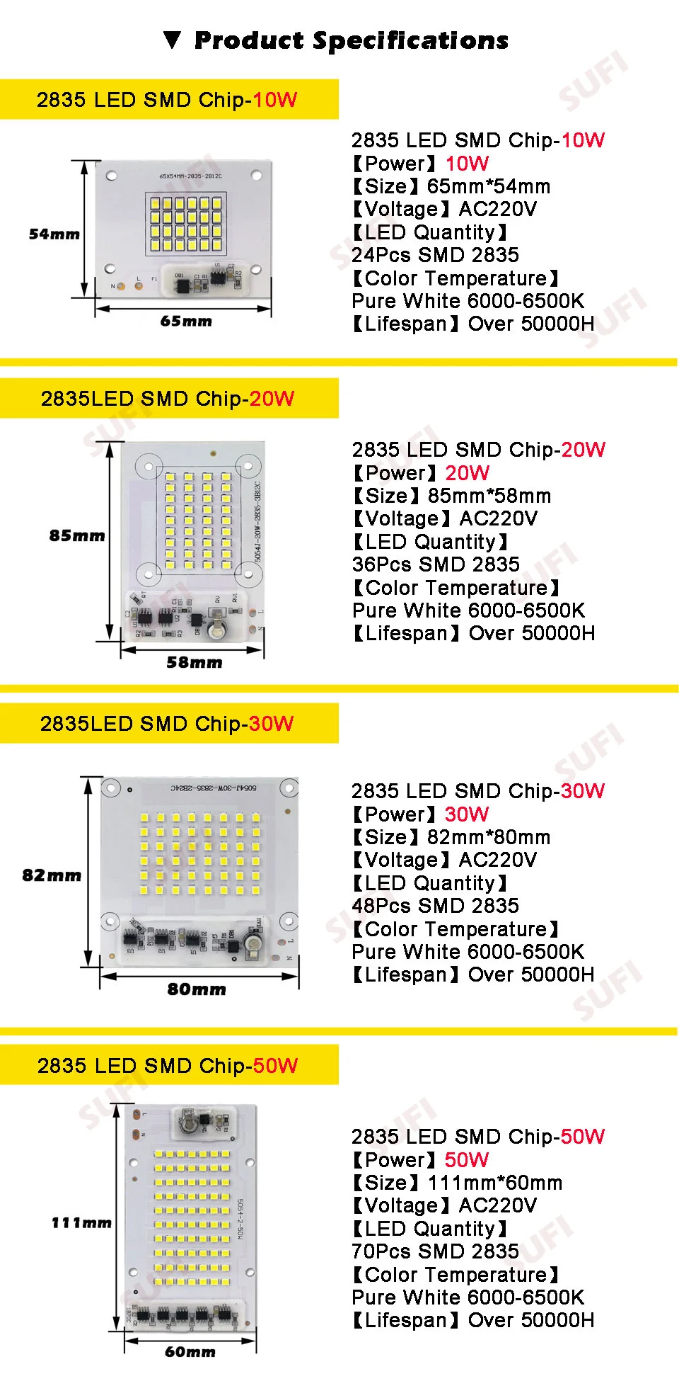 Умный IC SMD СВЕТОДИОДНЫЙ светильник 10 Вт 20 Вт 30 Вт 50 Вт Чистый белый SMD 2835 AC 220 В 5054 DIY для наружного прожектора светильник для сада