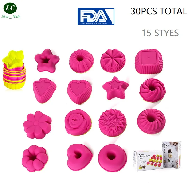 30pcs Cake Mold set Fancy DIY Silicone Cupcake cake tools Cake Baking Tool Cookie Heart Mold
