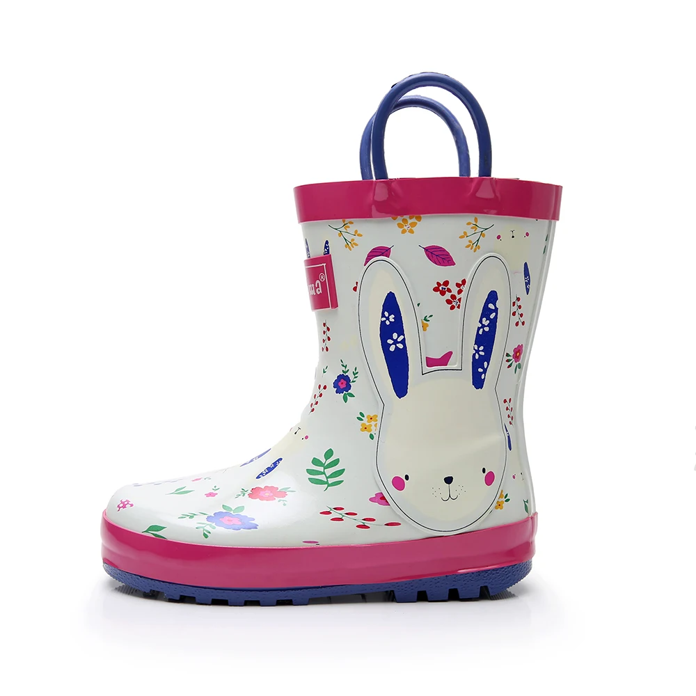 Apakowa/унисекс; детская обувь для мальчиков и девочек; резиновые сапоги с цветочным принтом и динозаврами; обувь для дождливой погоды; резиновая обувь с ручками для школы; обувь для прогулок и путешествий
