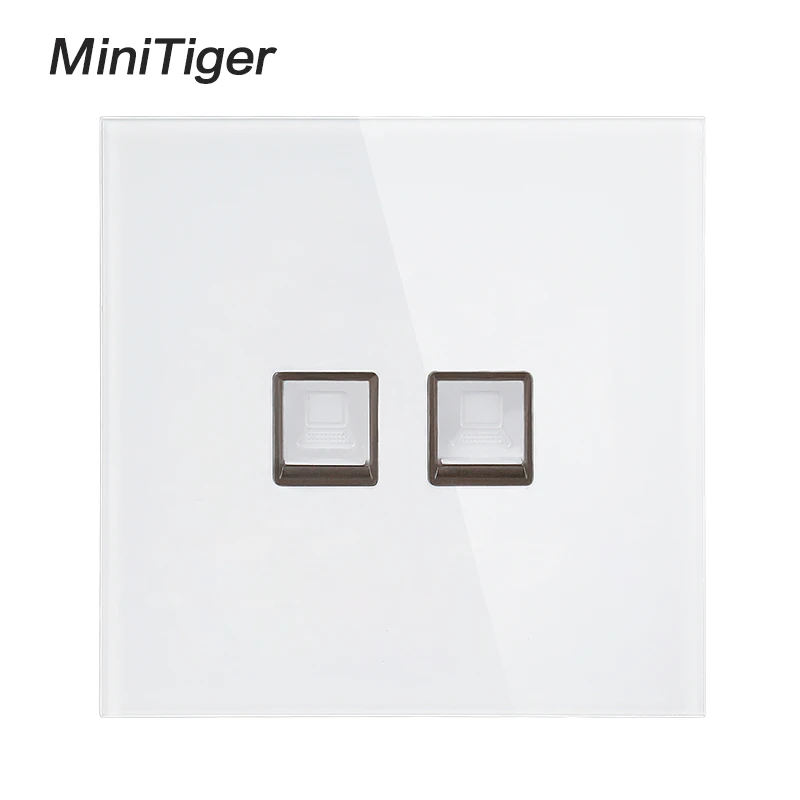 Minitiger Белый Роскошный Кристалл Закаленное стекло панель 2 Gang RJ45 Интернет разъем
