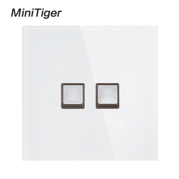 

Minitiger White Luxury Crystal Tempered Glass Panel 2 Gang RJ45 Internet Jack Wall Data Double Socket Computer Outlet