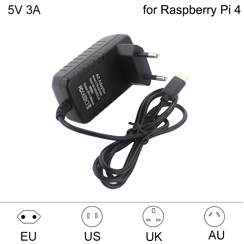 Raspberry Pi 4 Источник питания USB C 5V 3A адаптер питания EU US UK AU 100-240V зарядное устройство для Raspberry Pi 4 Модель B