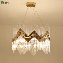 Роскошные стеклянные хрустальные трубки для гостиной, светодиодные подвесные светильники с круглой металлической пластиной, E14, светодиодная Подвесная лампа, Подвесная лампа