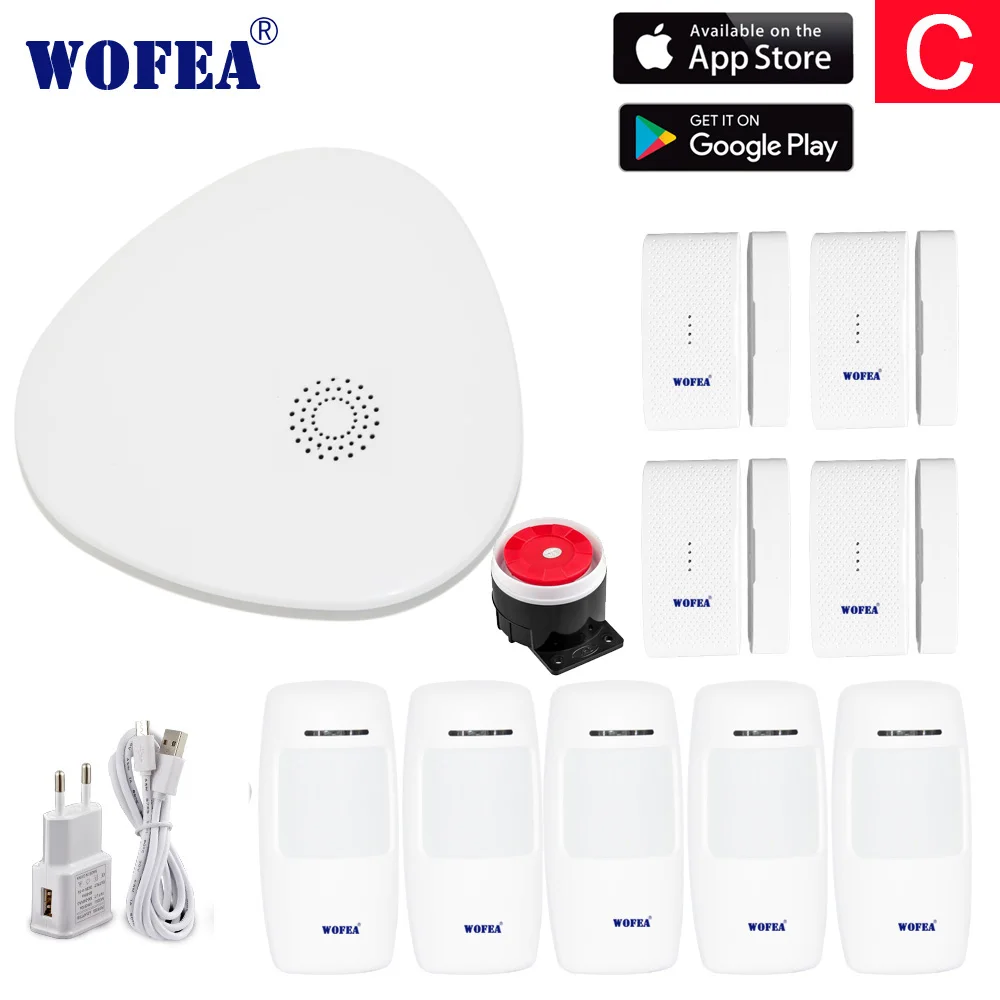 Wofea домашняя охранная Wi-Fi сигнализация с сообщением push APP управление работа с беспроводными датчиками и wifi ip-камерой - Цвет: C