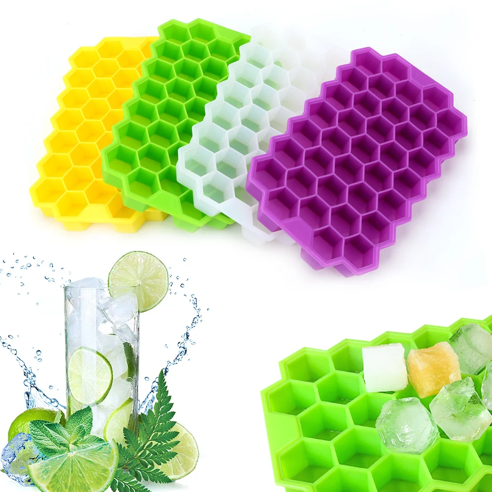 

Ice Cream Tools Honeycomb Ice Cube Tray With Lids For Whiskey Cocktail Cold Drink Silicone Ice Cube Maker Mold 37 Cubes