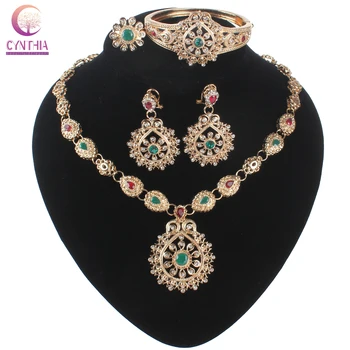 

Multicolor Crystal Gold-color Jewelry Necklace Earrings Accessories Fashion Women European African Jewelry Sets