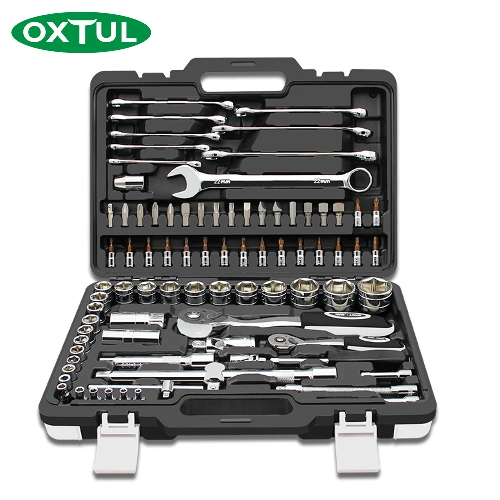  OXTUL 82PCS Professional Mechanical Auto Car Repair Tools Set Socket Wrenches Ratchet Screwdriver H