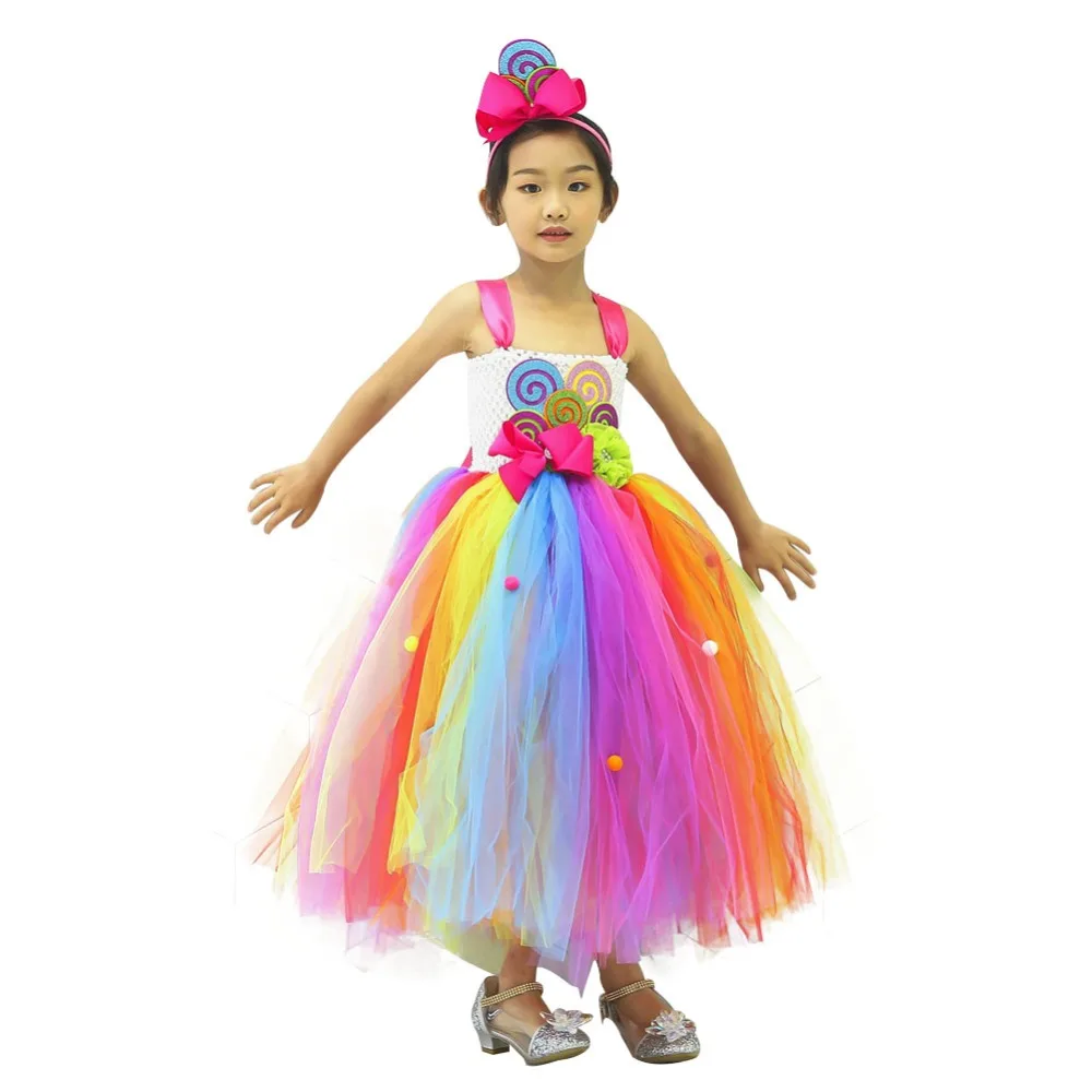 

Cute Rainbow Balls Puff Dress Candy Pattern Dress for Girl 11t Girls Kids Baby Dance Dress Candy Color Tutu Dress Girl Clothing