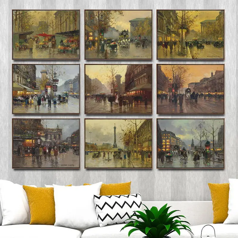 홈 데코레이션 아트 월 그림 거실 포스터 프린트 캔버스 회화, 프랑스 에두아르트 레온 코르테스 시티 거리 풍경