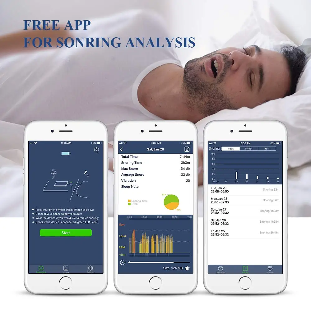 AI храп пробки Смарт анти храп устройство с тихой вибрации оповещения бесплатное приложение с храпа отчет