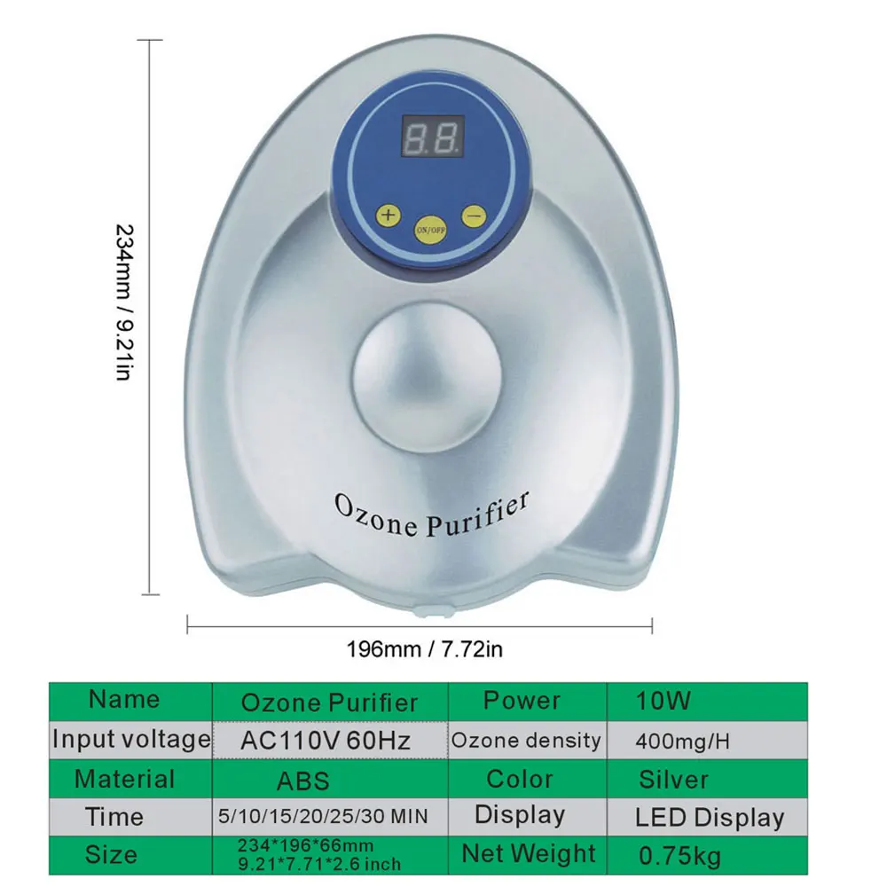 Генератор озона очиститель воздуха O3 дезинфектор с функцией настройки таймера, стерилизация воздуха и озоновая вода фрукты 220 В/110V400mg