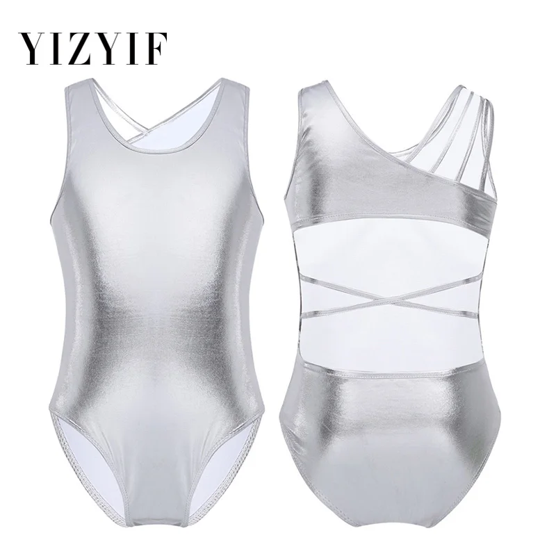 

YiZYiF gymnastics gym ballet dance girls Sleeveless Open Back with Straps Glittery material Gymnastics Leotard Ballet Jumpsuit