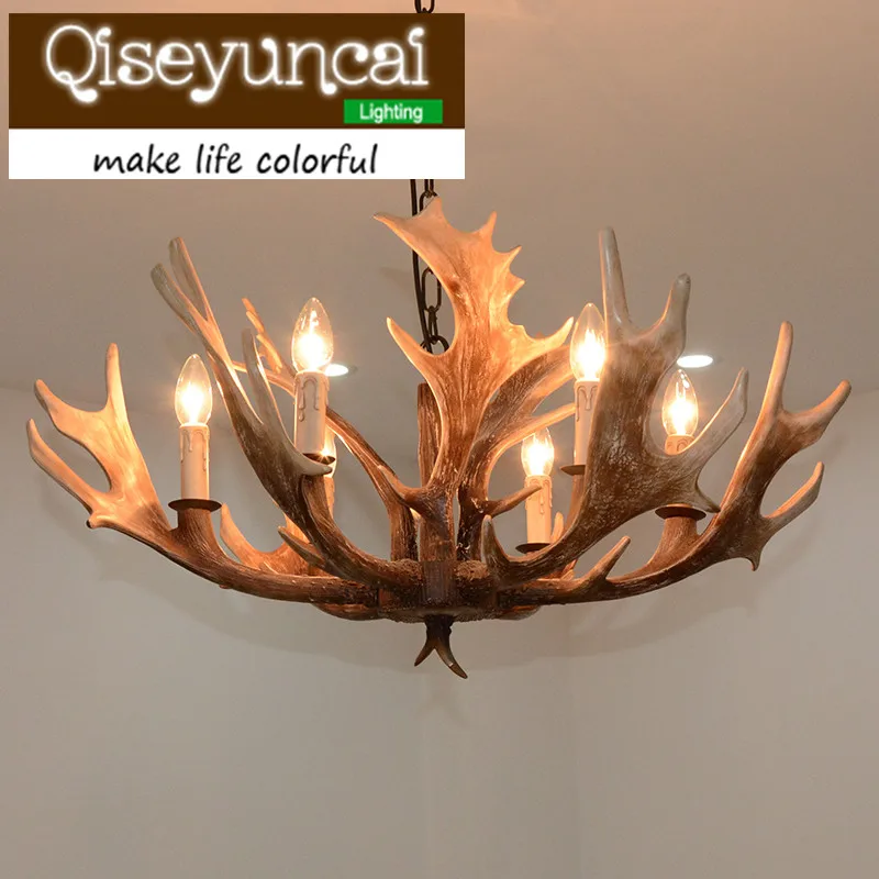 

Qiseyuncai American country antlers 6 head candles art resin chandeliers clothing stores retro antique lighting