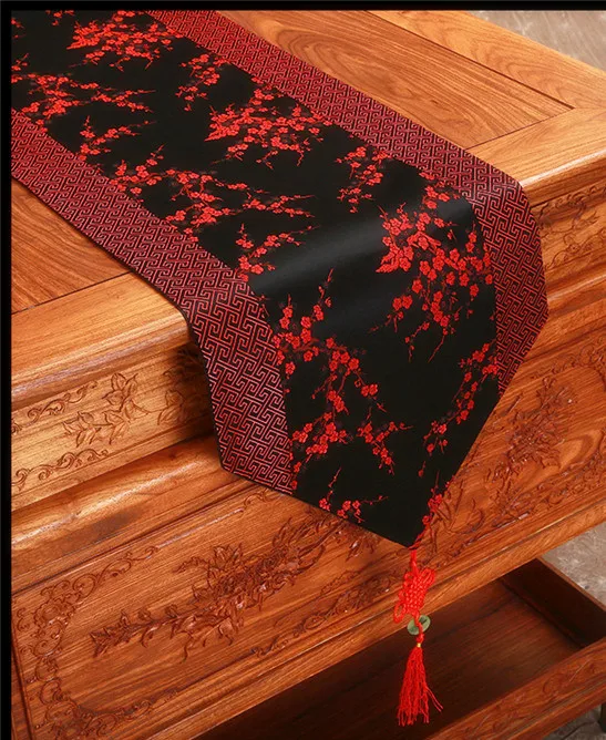 

Elegant Cherry blossoms Chinese knot Silk Table Runner Christmas Table Mat Wedding Party Decoration Coffee Table Cloth Rectangle