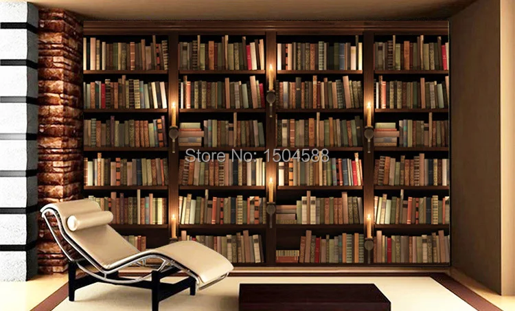 Mural para a para a Biblioteca Sala de Estudo Sala de Estar Decoração de Alta Papel de Parede Tamanho Personalizado 3d Estéreo Simulação Foto Biblioteca Estante Qualidade Não tecido 4 Pap. parede
