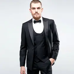На заказ черные мужские костюмы 2018 Атлас пиджак с острыми лацканами Блейзер костюм для свадьбы деловые вечерние мужские смокинги