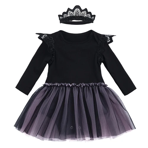YK& Loving/красное платье комбинезон для маленьких девочек; Сетчатое платье одежда для малышей с длинными рукавами и вышивкой в виде крыльев; Цвет черный, розовый - Цвет: RC401