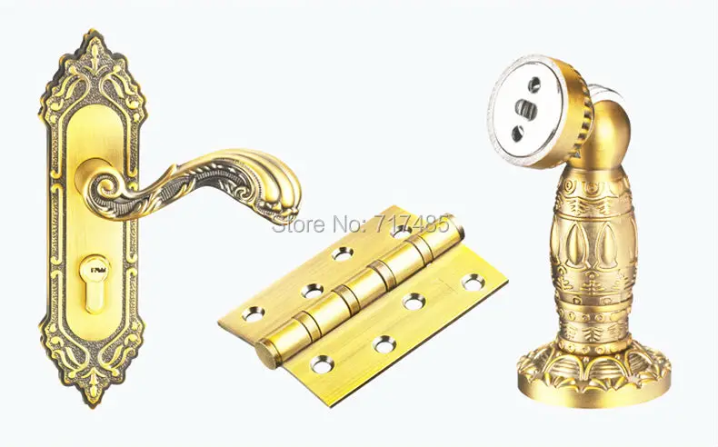 

Gold Antique Door  Indoor Door Lock set ( Lock + 2pcs Hinge + Stopper)