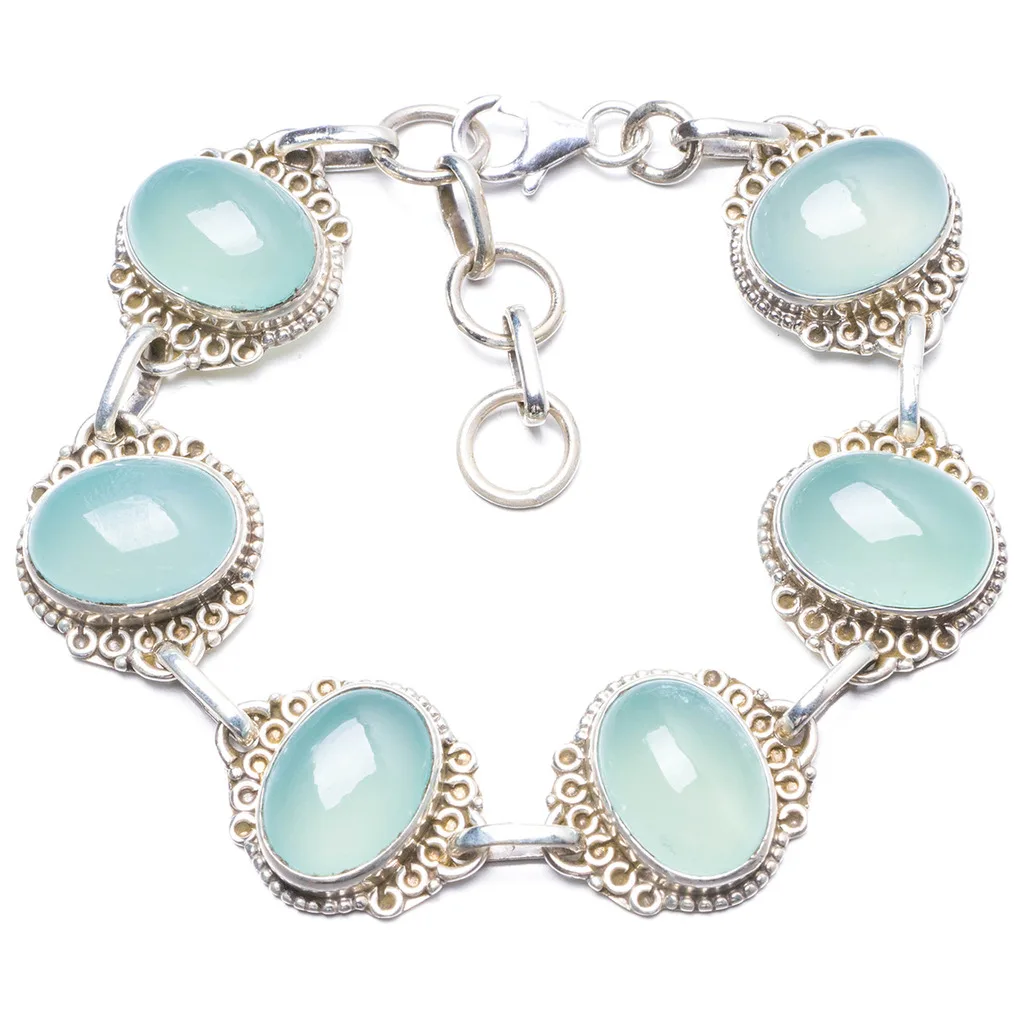 

Natural Chalcedony Handmade Unique 925 Sterling Silver Bracelet 7-8" Y1956
