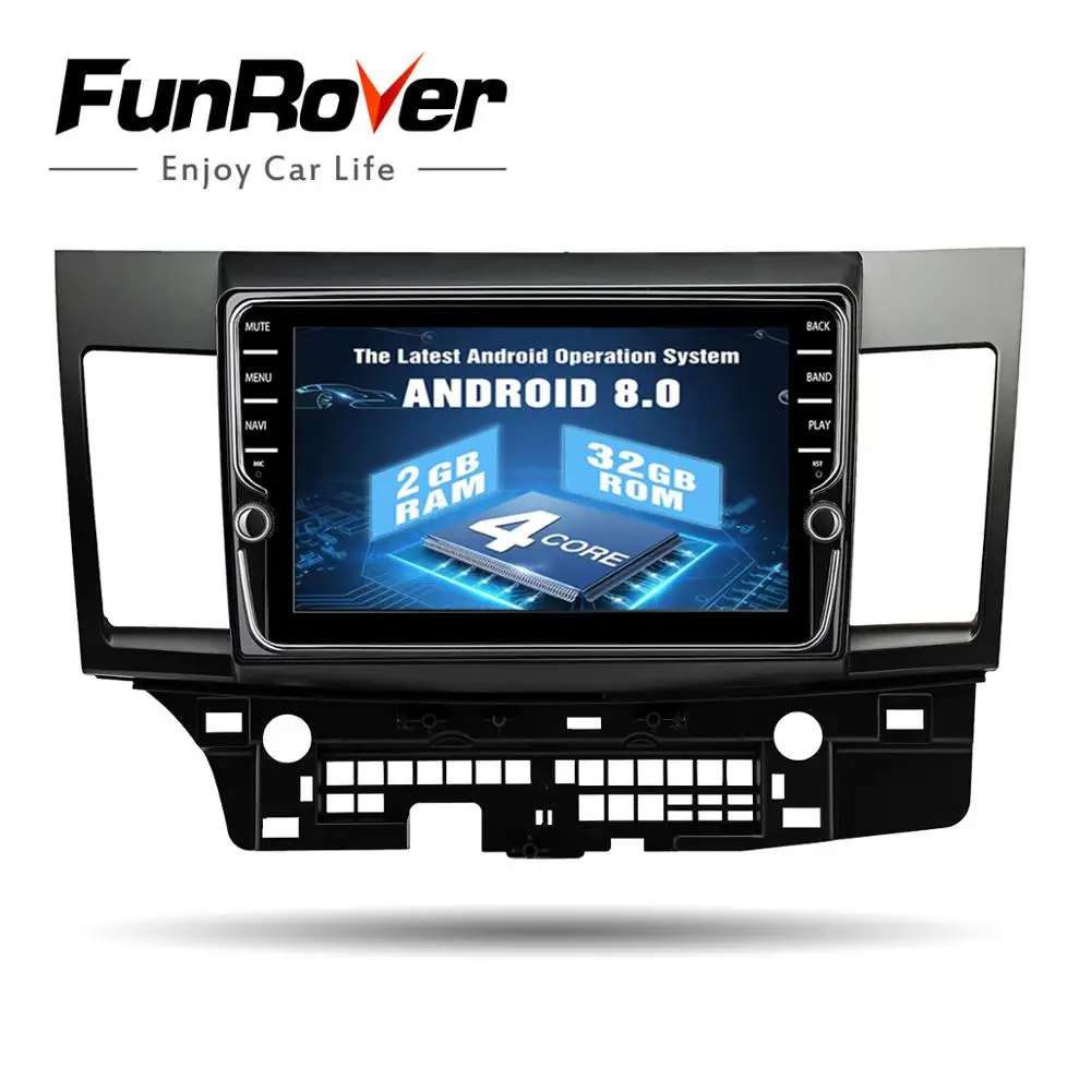 

Funrover 9"Android 8.0 2 din Car radio stereo video player for MITSUBISHI LANCER 2007-17 GPS Audio Navi multimedia WIFI RDS usb