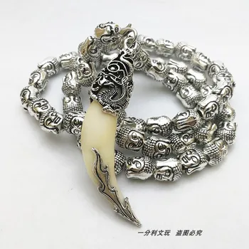

Langya tooth Pendant Necklace peace evil Buddha head silver chain
