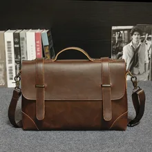 2016 new retro male bag document men’s casual Satchel Crazy Horse Leather messenger bags
