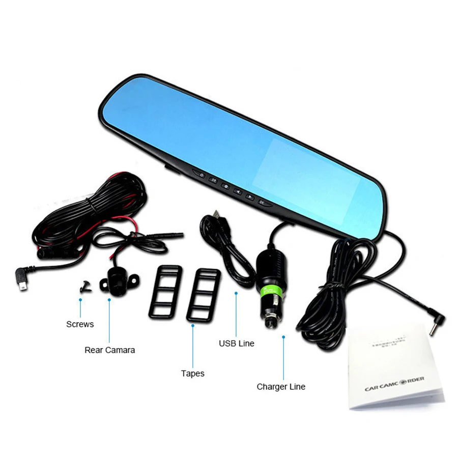 

Universal HD 1080P 4.3" Car DVR Dash Camera Dual Cam Auto Front Rear DVR Lens Video Recorder Blue Anti-dazzle Mirror Waterproof