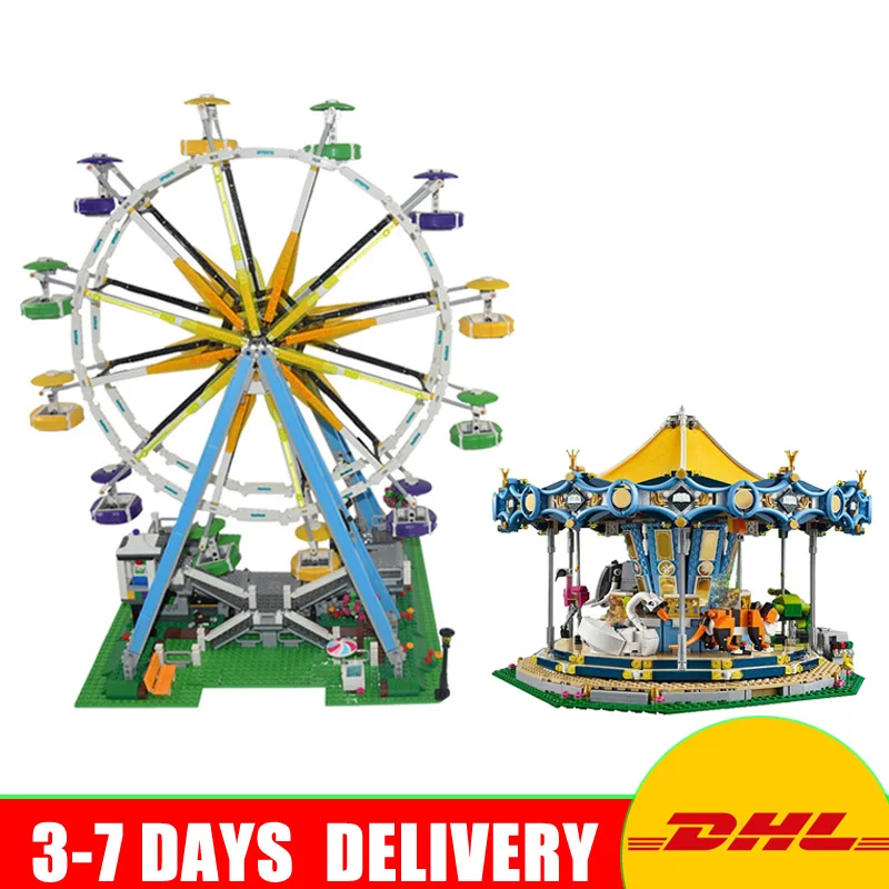 

DHL 15036 Street Series The Carousel Set 15012 The Ferris Wheel Model Building Blocks Bricks Toys for Children Clone 10257 10247