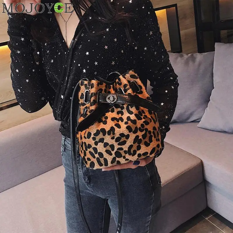 

Vintage Leopard Mini Bucket Bag 2018 Women's Fashion Drawstring Messenger Bag Female Shoulder Handbag Girls Small Bolso Mujer