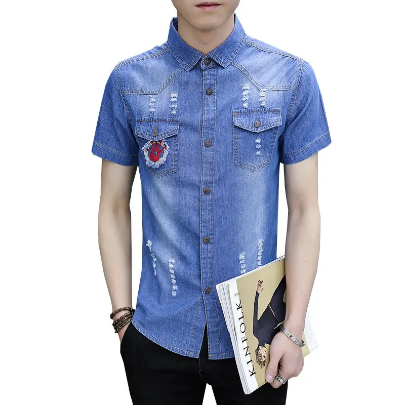 New 2017 Summer Denim Shirt Men Cotton Soft&Comfortable Men Slim short sleeves Shirt Jeans 