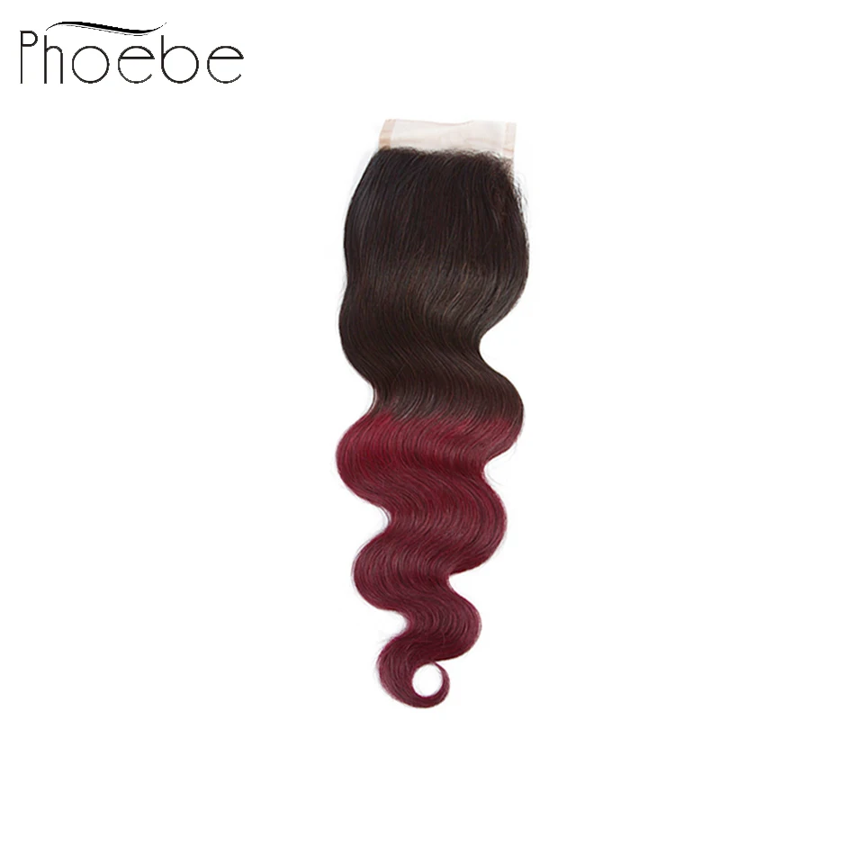 Phoebe волосы 1B 99J Малайзия объемная волна 4 пряди с закрытием не Реми 100%