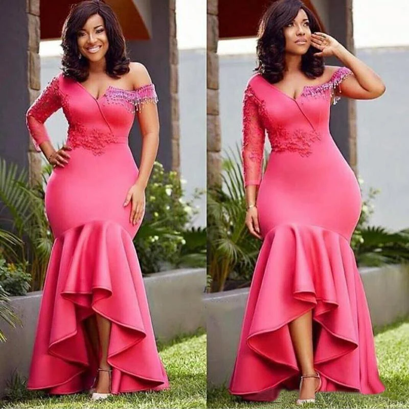 

Bling Beaded Mermaid Bridesmaid Dresses Long 2019 Single Long Sleeves Wedding Guest Maid Of Honor Dress Party For Women