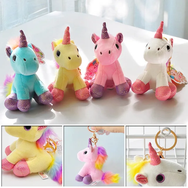 Kawaii unicórnio peludo chaveiro de pelúcia colorido boneca