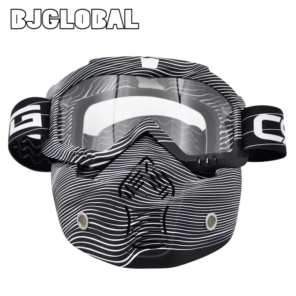 BJGLOBAL Detachable Mask Ski Goggles For Open Face Half Helmet Vintage Motorcycle Men Women Outdoor Cycling Motocross Goggles