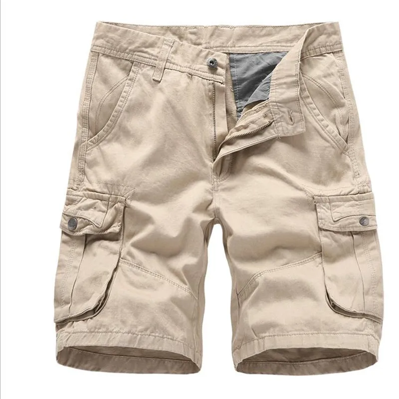 Мужские шорты Карго, летнее модное однотонное хлопковое белье с армии/Военная цвета хаки тактические мужские шорты Повседневное мульти-карманные мужские мешковатые брюки