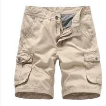 Мужские шорты Карго, летнее модное однотонное хлопковое белье с армии/Военная цвета хаки тактические мужские шорты Повседневное мульти-карманные мужские мешковатые брюки