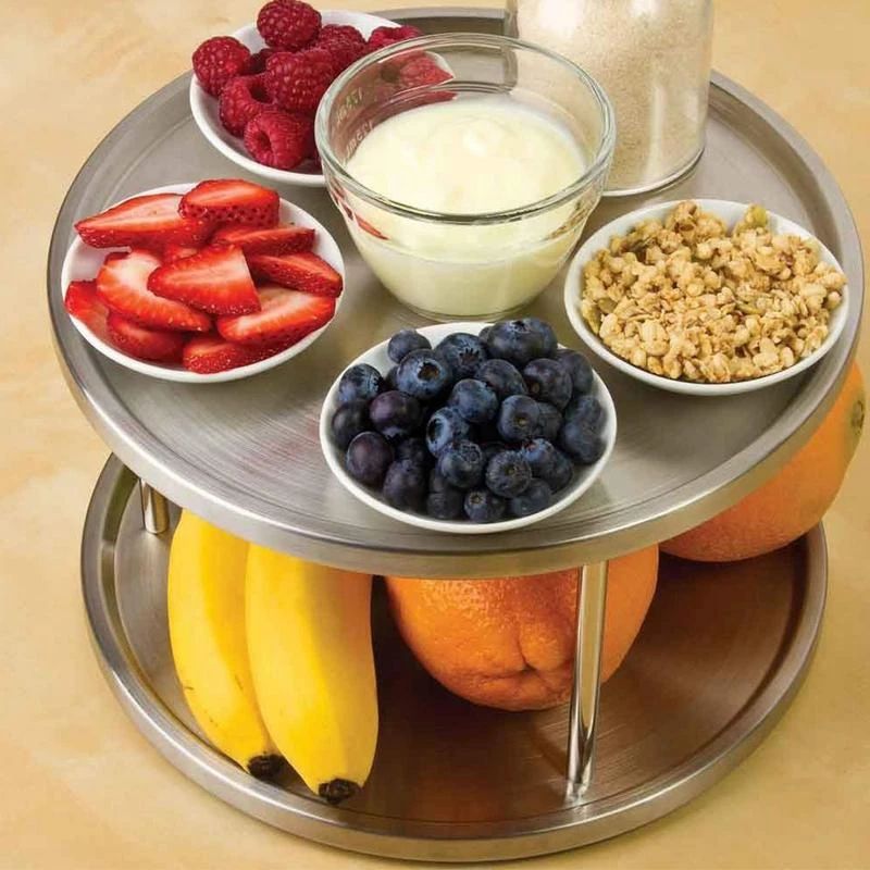 ABLA Spice Rack Stainless Steel Organizer Tray 360 Degree Turntable Rotating 2 Stand For Dining Table Kitchen Counters Cabinet