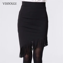 VISNXGI Европа Америка Мода Стиль Новинка Горячая Высокая талия Асимметричная кожаная юбка бахрома замша кисточка юбка с подолом Женская