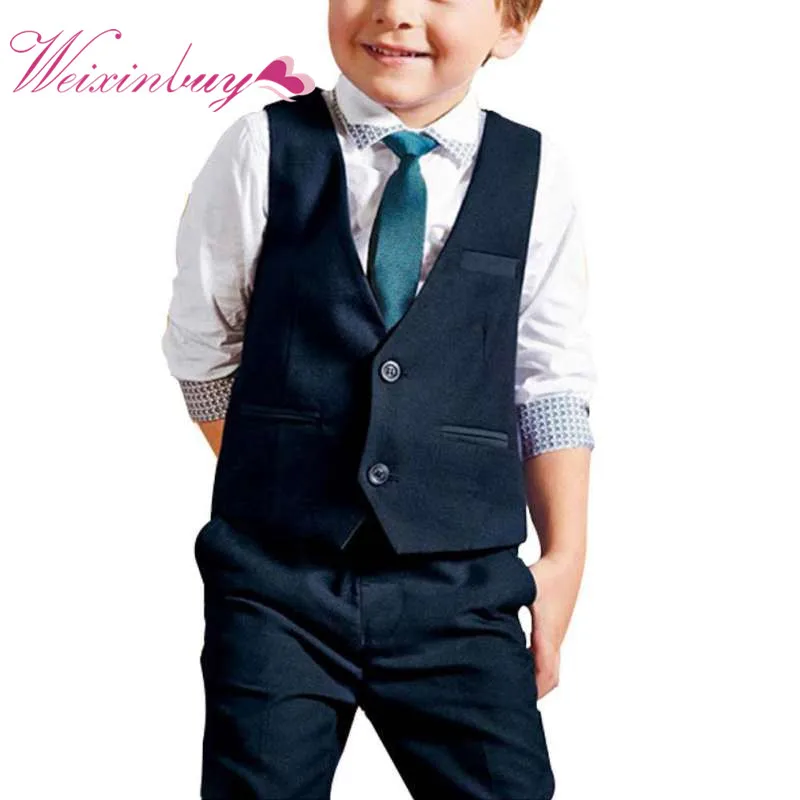 Baby Boys Dress Suit Vest + Shirt + Necktie +Pants Set Kids Clothes Outfits 4PCS Boys Outfit Set