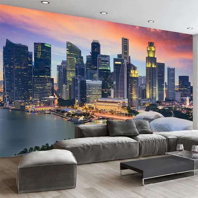 Custom photo wallpaper 3d singapore city building night view mural living room office backdrop wall decor Custom photo wallpaper 3d singapore city building night view mural living room office backdrop wall decor