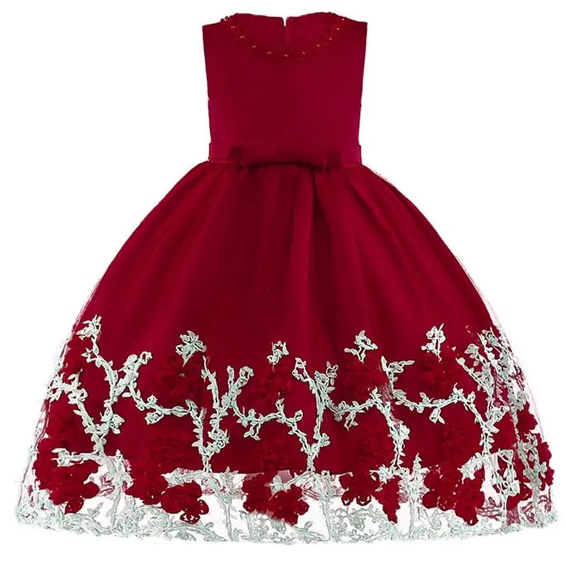 Весеннее платье с вышивкой платье для девочек вечерние свадебные Детские платья для девочек детей Костюмы платье принцессы для детей 4, 6, От 9 до 10 лет - Цвет: Wine Red