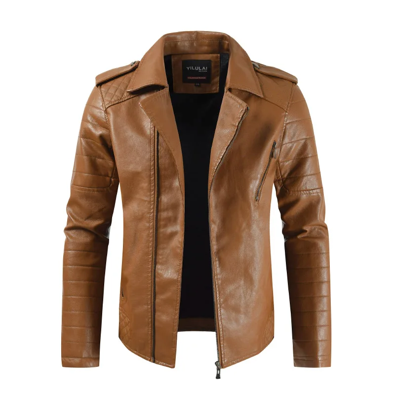 Черная кожаная мужская куртка цвета хаки Deri Mont Erkek винтажная Chaqueta Moto Hombre