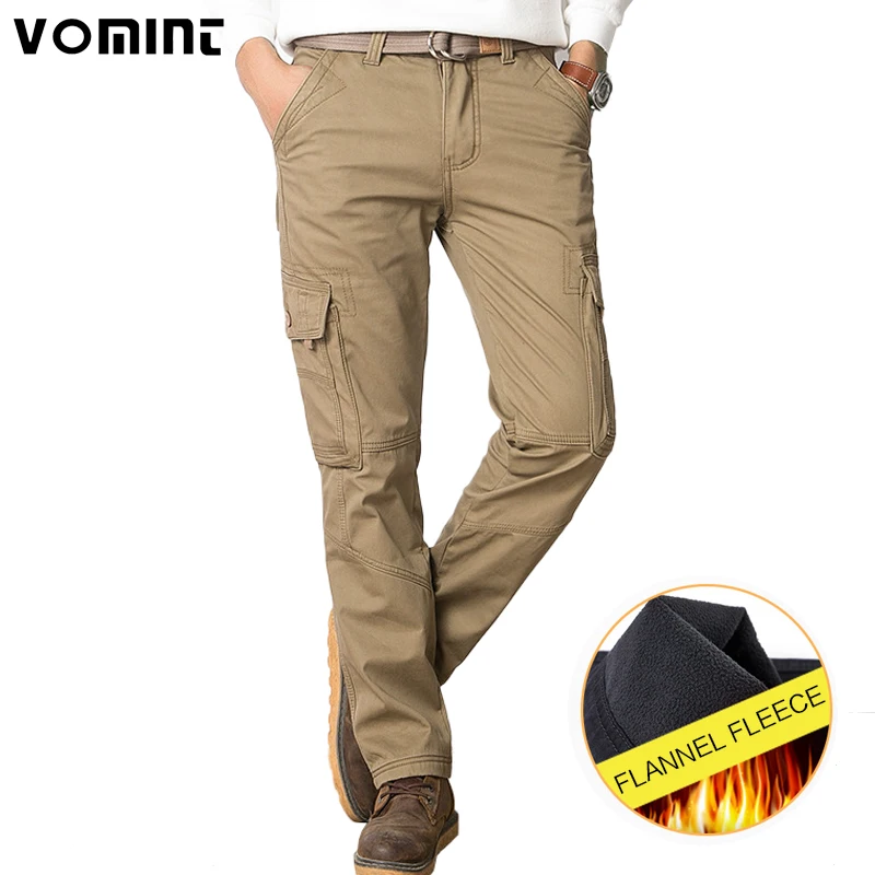 

Vomint 2017 New Men Fashion Cargo Pants Regualr Straight Fit Thicken Cotton Flannel Fleece Warm Pants Winter Wear Male V7A1P017