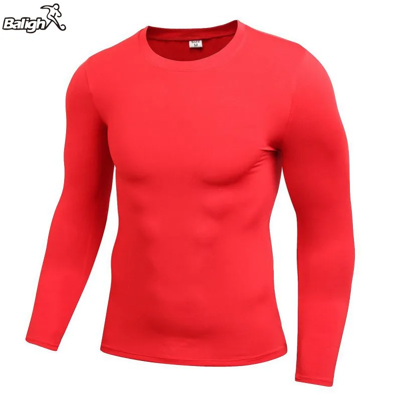 Мужские быстросохнущие фитнес компрессионные с длинным рукавом Baselayer тело под облегающая футболка одежда для занятий спортом, в тренажерном зале Топ рубашка на открытом воздухе - Цвет: Красный