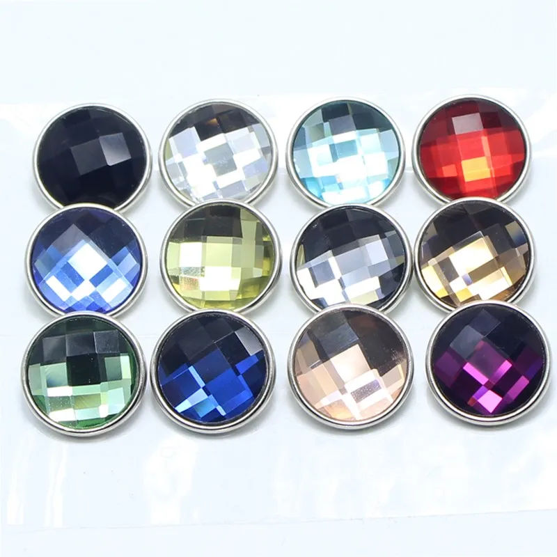 12pcs/lot Mixed colors 18mm snaps charms jewelry faceted crystal snaps