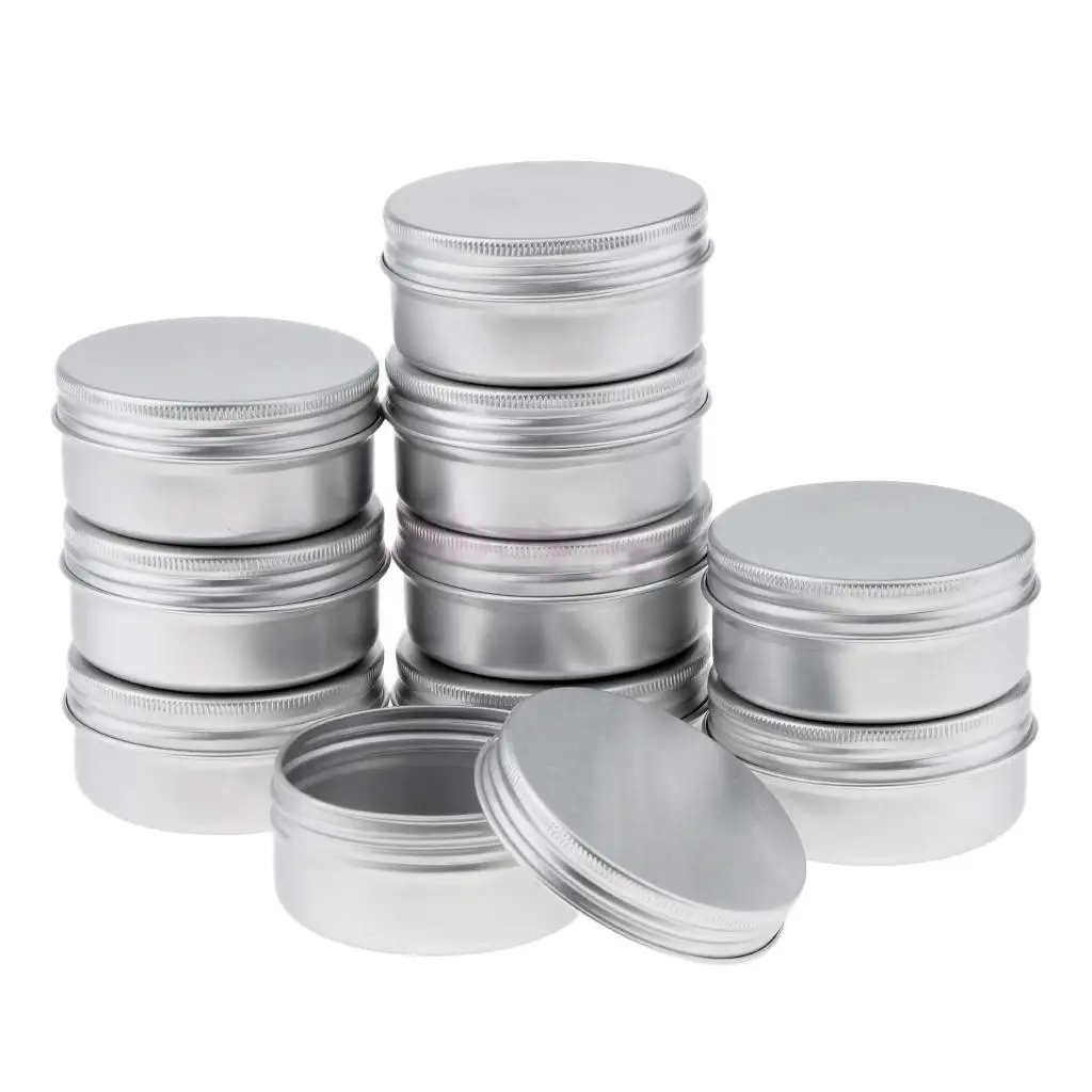 

10 Pieces 50ml Round Aluminum Cosmetics Cream Powder Empty Lip Balm Containers Jars Tin