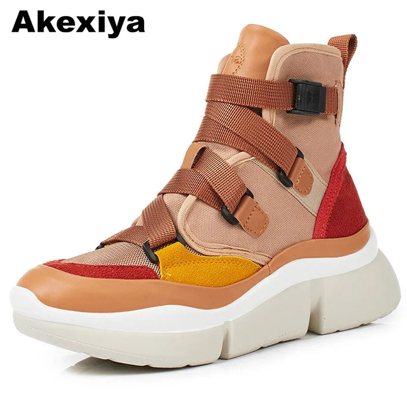Akexiya с перекрестной шнуровкой женские ботильоны без шнуровки на платформе