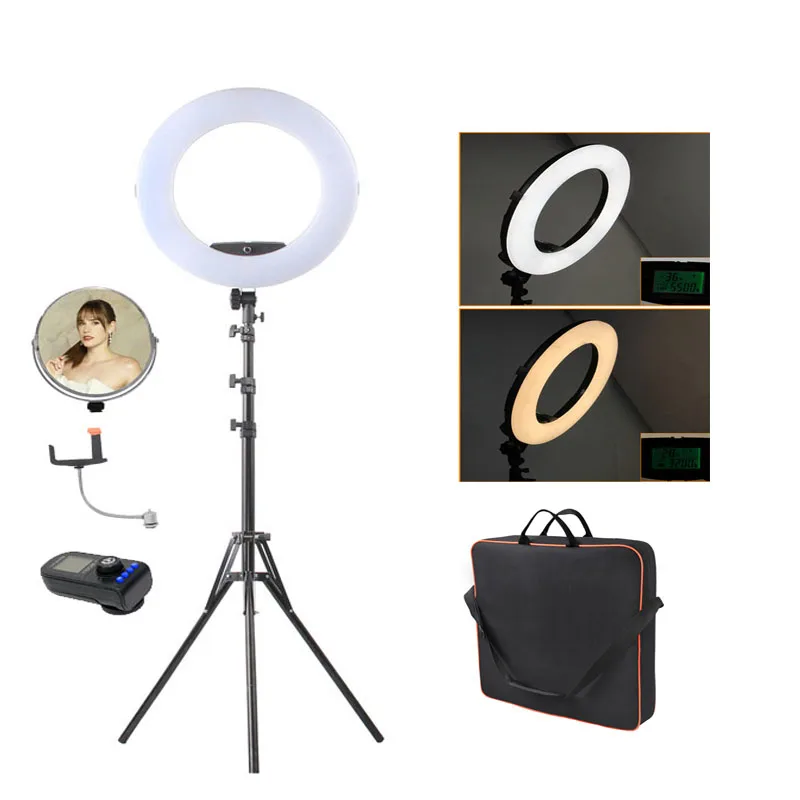 fosoto FE-480II Photographic Lighting 96W 480Led Bi-Color Dimmable Camera Phone Photography Ring Li