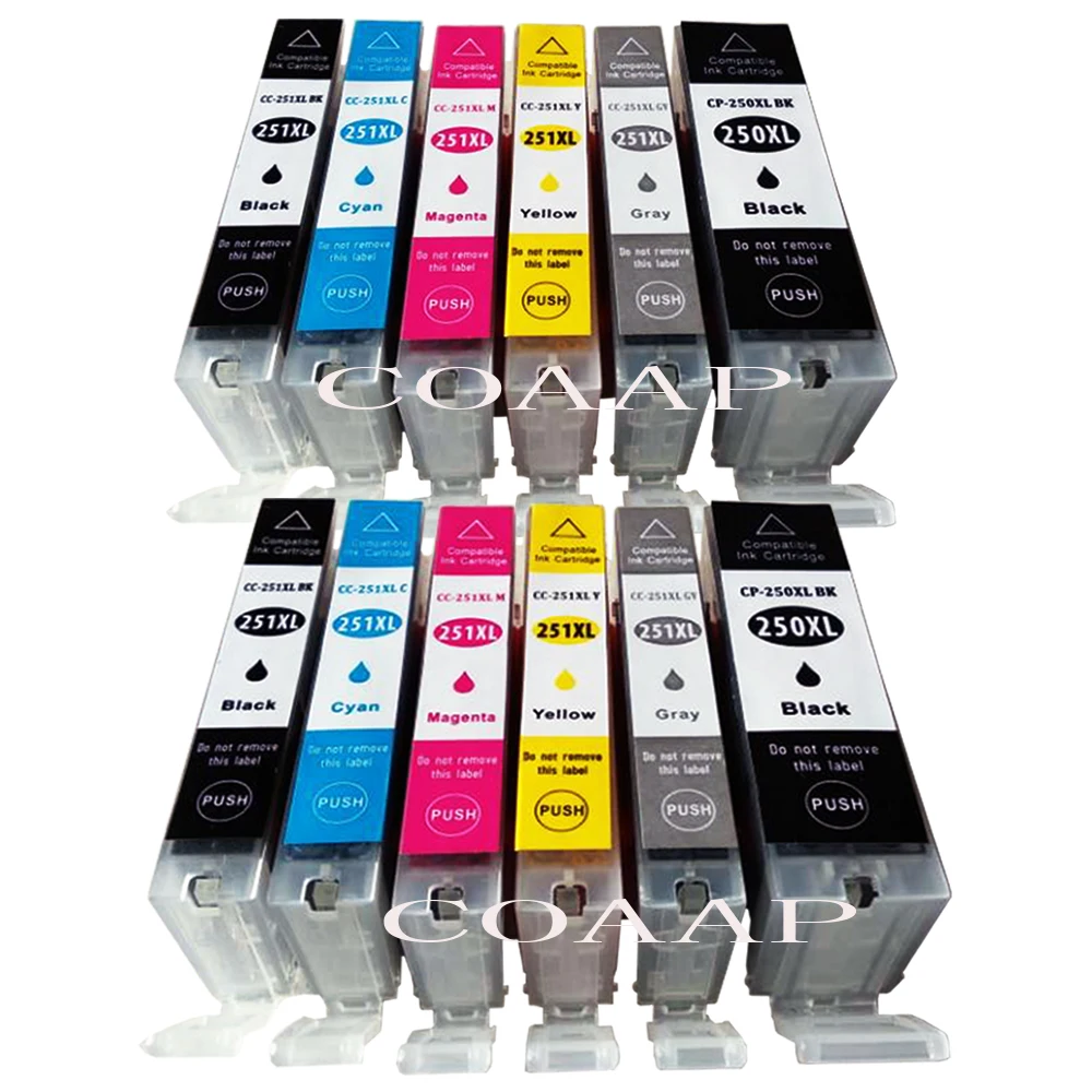 

12 Pack Compatible ink Cartridge For CANON PIXMA MG6320 MG7120 iP8720 MG7520 printer with Chip full ink pgi250 cli251 GY